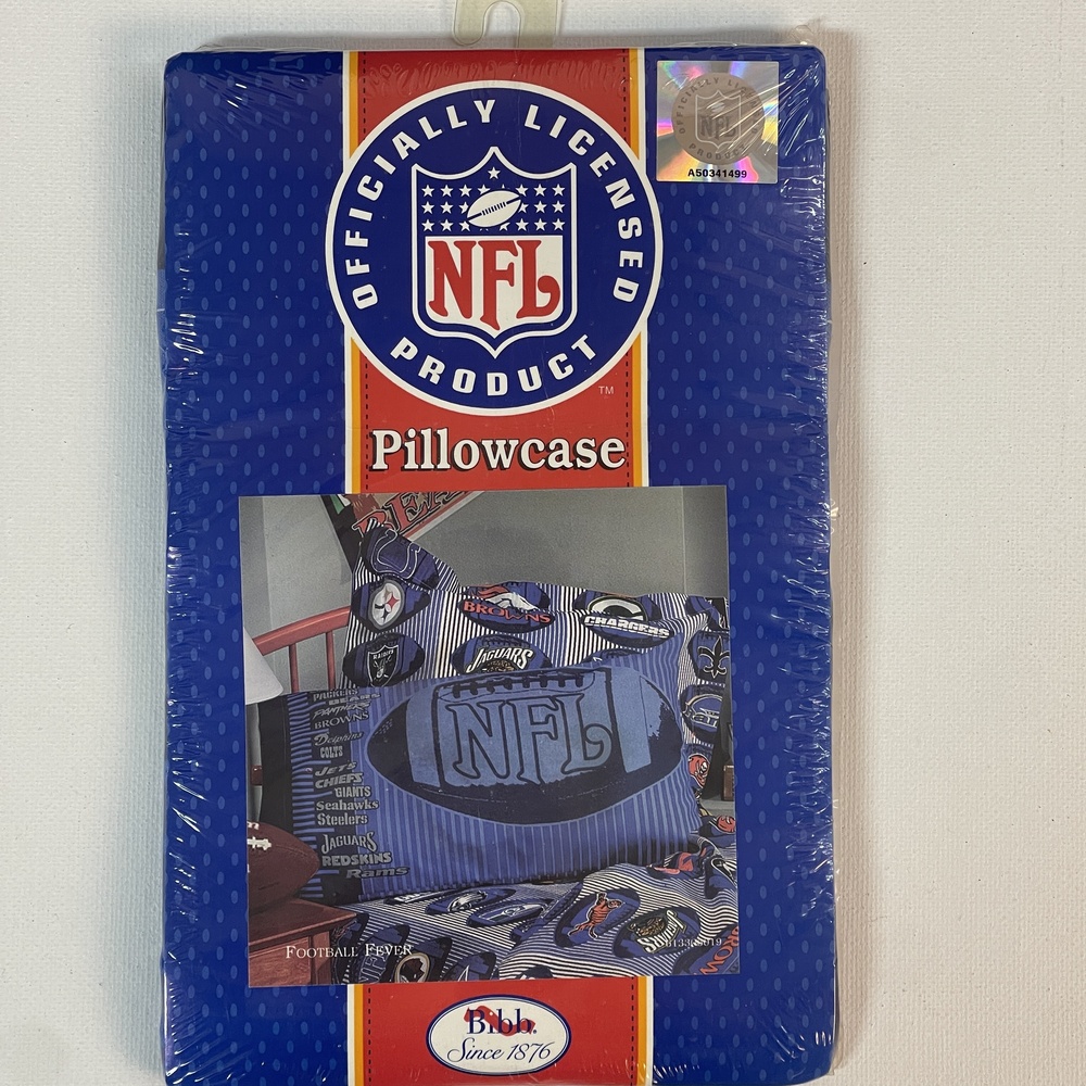 NWT NFL Bibb Football Fever Blue MultiTeam Logos Football Pillowcase Standard